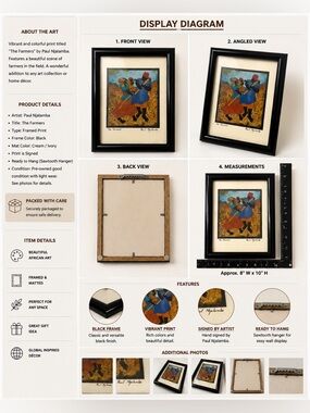 Paul Njalamba "The Farmers" Framed African Art Print Signed Matted  Decor 8x10
